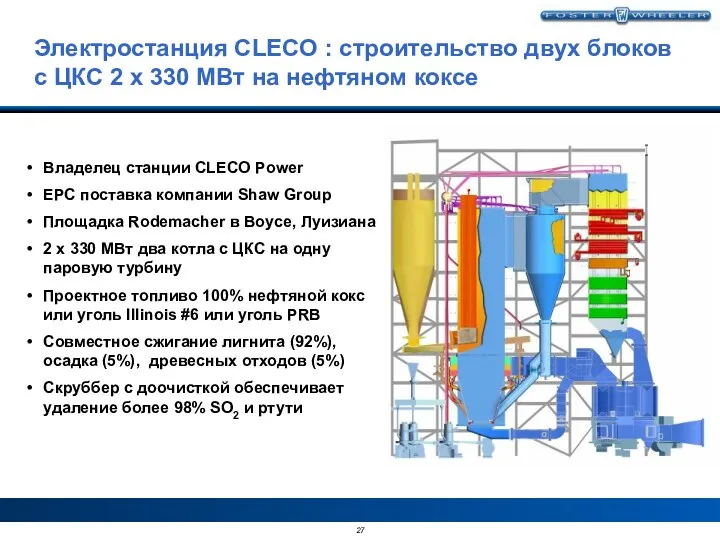 Владелец станции CLECO Power EPC поставка компании Shaw Group Площадка Rodemacher в Boyce,