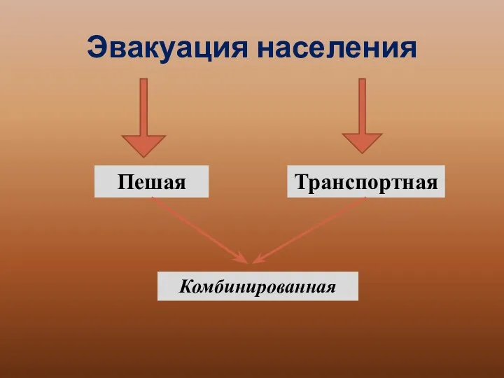 Эвакуация населения Пешая Транспортная Комбинированная