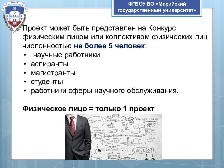 ФГБОУ ВО «Марийский государственный университет» Проект может быть представлен на