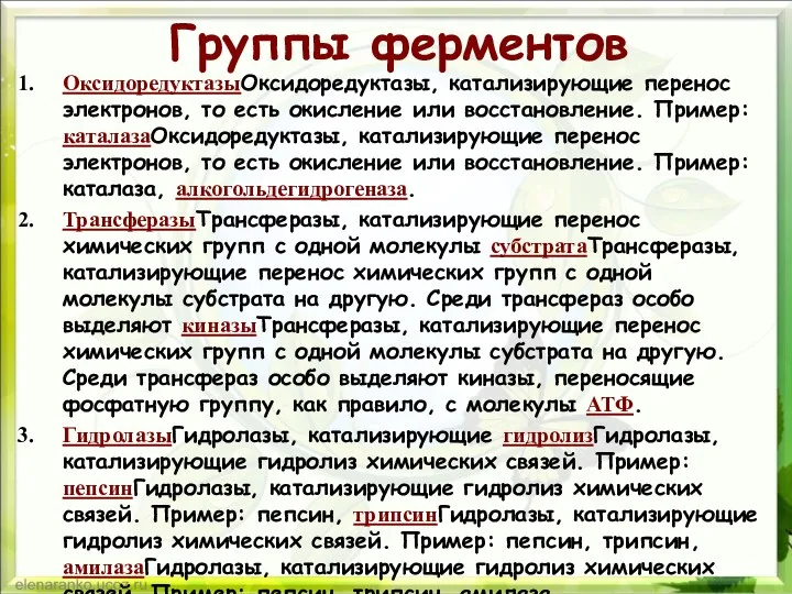 Группы ферментов ОксидоредуктазыОксидоредуктазы, катализирующие перенос электронов, то есть окисление или