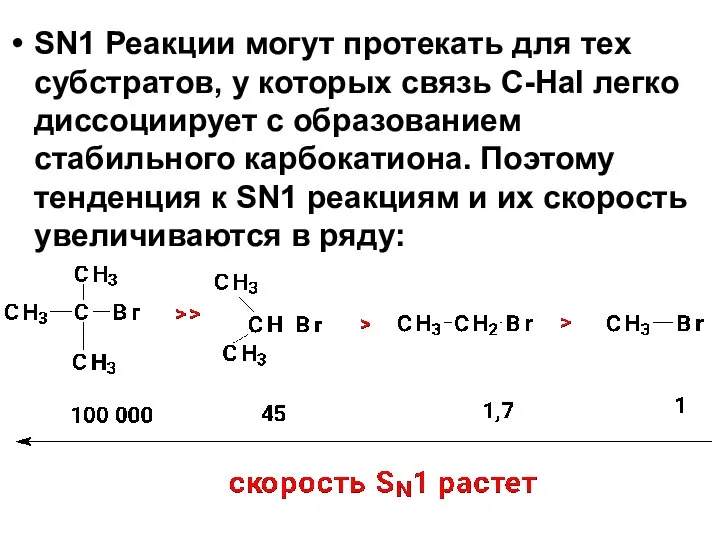 SN1 Реакции могут протекать для тех субстратов, у которых связь