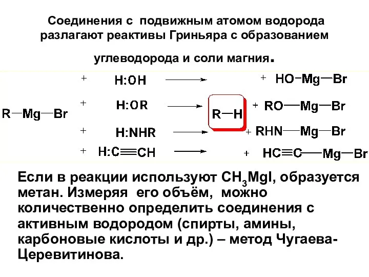 Соединения с подвижным атомом водорода разлагают реактивы Гриньяра с образованием