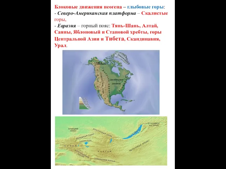 Блоковые движения неогена – глыбовые горы: - Северо-Американская платформа –
