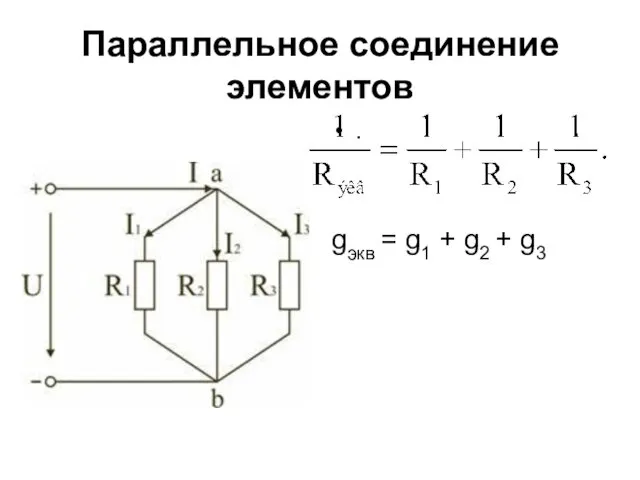 Параллельное соединение элементов . gэкв = g1 + g2 + g3