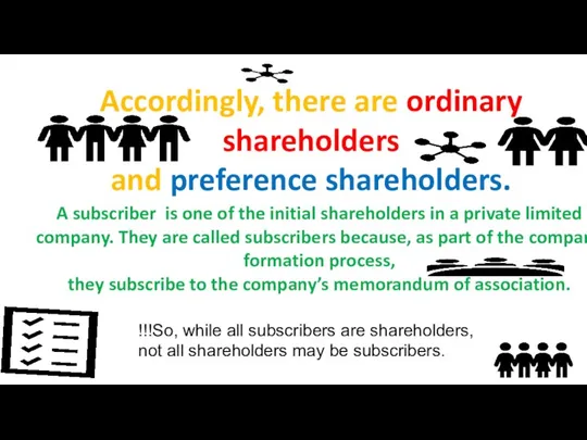 Accordingly, there are ordinary shareholders and preference shareholders. A subscriber