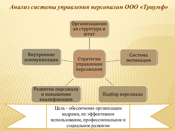 Анализ системы управления персоналом ООО «Триумф» Цель - обеспечение организации