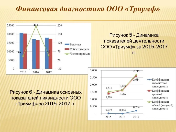 Финансовая диагностика ООО «Триумф» Рисунок 5 - Динамика показателей деятельности