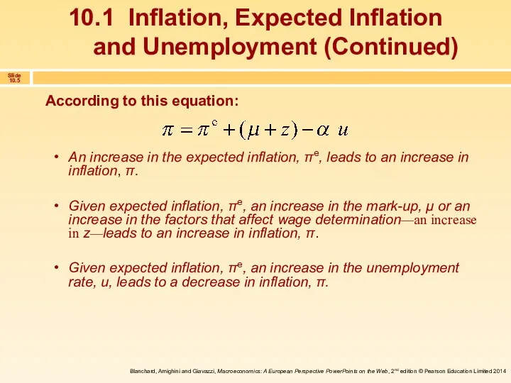 According to this equation: An increase in the expected inflation, πe, leads to