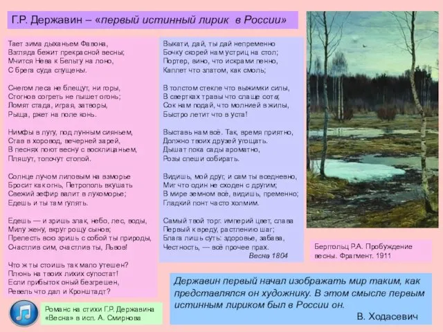 Романс на стихи Г.Р. Державина «Весна» в исп. А. Смирнова Тает зима дыханьем