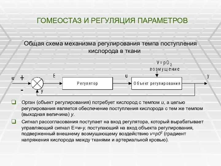 ГОМЕОСТАЗ И РЕГУЛЯЦИЯ ПАРАМЕТРОВ Общая схема механизма регулирования темпа поступления