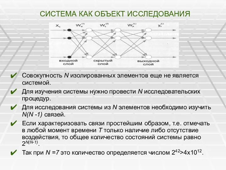 СИСТЕМА КАК ОБЪЕКТ ИССЛЕДОВАНИЯ Совокупность N изолированных элементов еще не