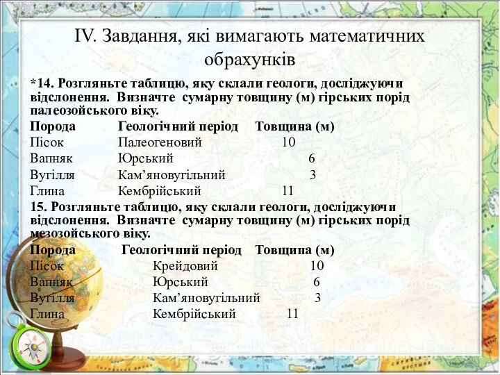 ІV. Завдання, які вимагають математичних обрахунків *14. Розгляньте таблицю, яку