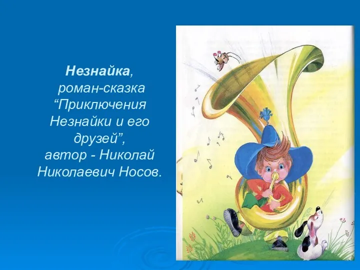 Незнайка, роман-сказка “Приключения Незнайки и его друзей”, автор - Николай Николаевич Носов.