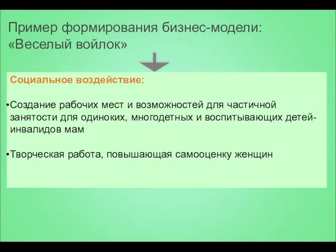 Социальное воздействие: Создание рабочих мест и возможностей для частичной занятости для одиноких, многодетных