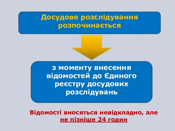 Досудове розслідування розпочинається з моменту внесення відомостей до Єдиного реєстру