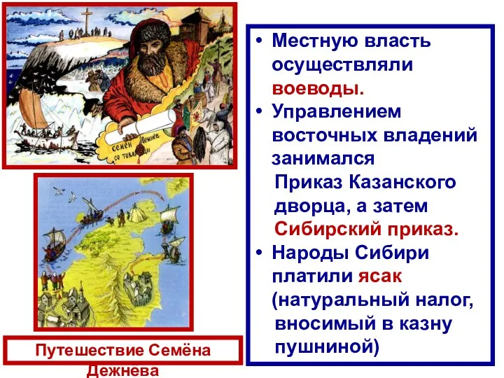 Путешествие Семёна Дежнёва Местную власть осуществляли воеводы. Управлением восточных владений