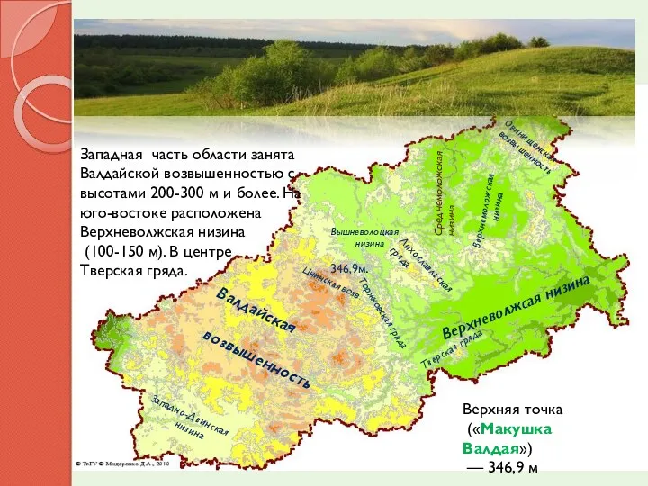 Среднемоложская низина Западная часть области занята Валдайской возвышенностью с высотами