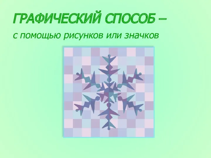 ГРАФИЧЕСКИЙ СПОСОБ – с помощью рисунков или значков