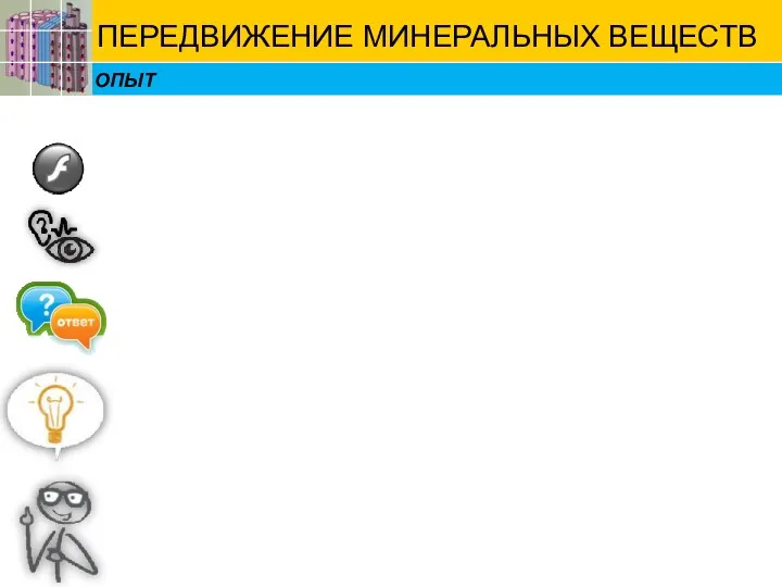 ПЕРЕДВИЖЕНИЕ МИНЕРАЛЬНЫХ ВЕЩЕСТВ ОПЫТ