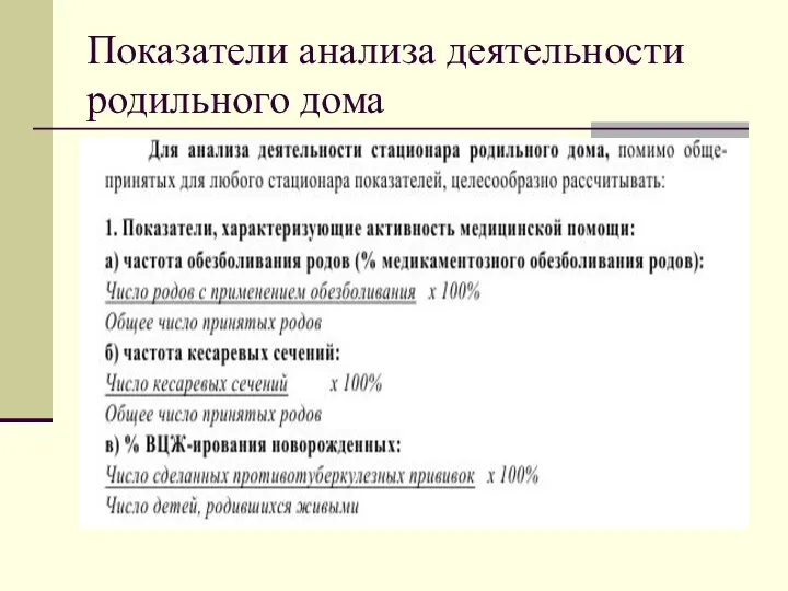 Показатели анализа деятельности родильного дома