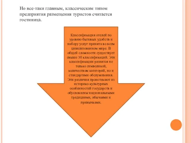 Но все-таки главным, классическим типом предприятия размещения туристов считается гостиница.