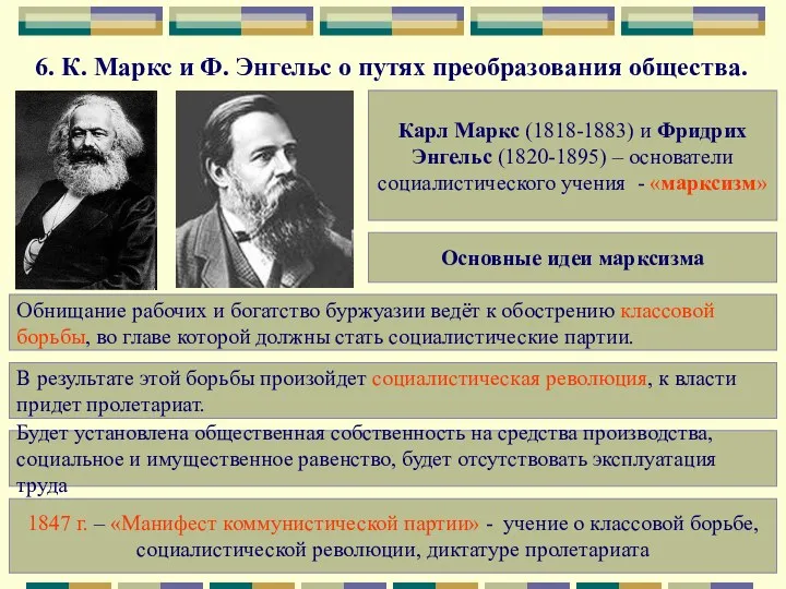 6. К. Маркс и Ф. Энгельс о путях преобразования общества.