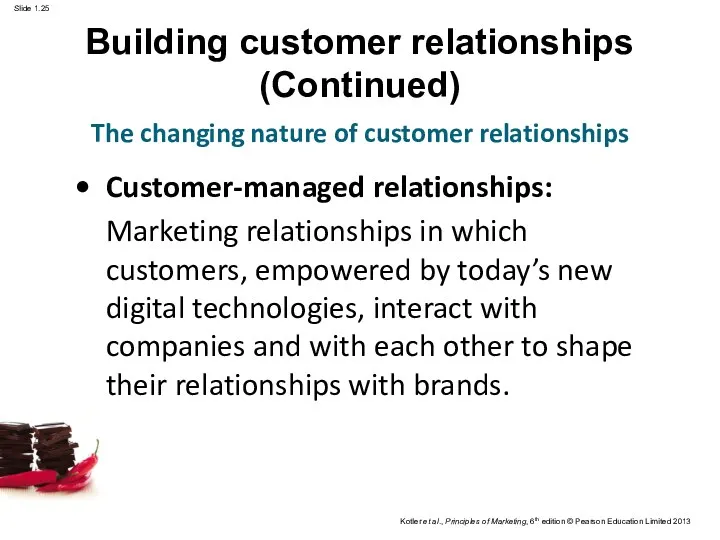 Building customer relationships (Continued) Customer-managed relationships: Marketing relationships in which