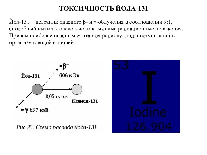 ТОКСИЧНОСТЬ ЙОДА-131 Йод-131 – источник опасного β- и γ-облучения в