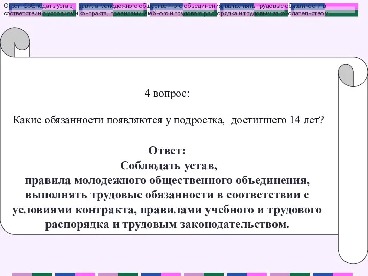 4 вопрос: Какие обязанности появляются у подростка, достигшего 14 лет?