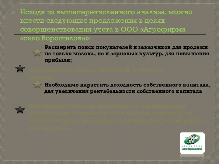 Исходя из вышеперечисленного анализа, можно внести следующие предложения в целях