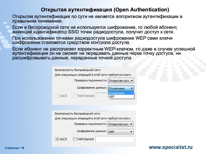 Открытая аутентификация (Open Authentication) Открытая аутентификация по сути не является