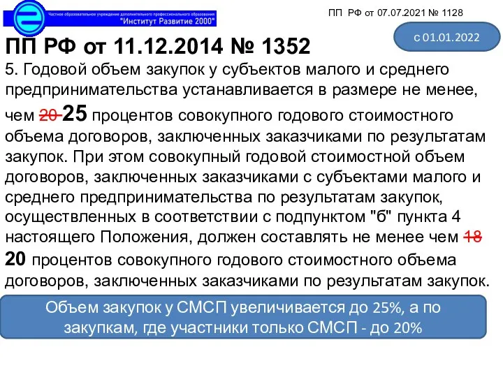ПП РФ от 11.12.2014 № 1352 5. Годовой объем закупок