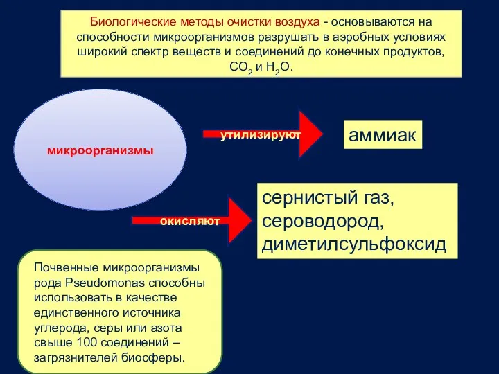 Биологические методы очистки воздуха - основываются на способности микроорганизмов разрушать