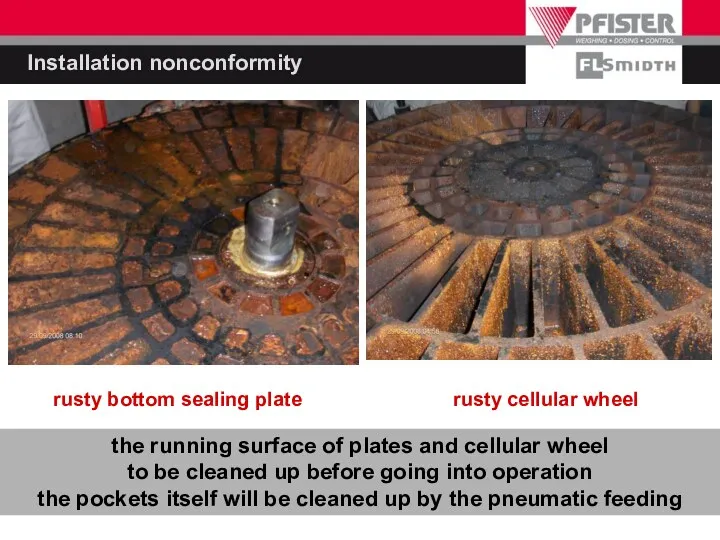 Installation nonconformity the running surface of plates and cellular wheel