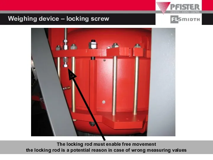 Weighing device – locking screw The locking rod must enable