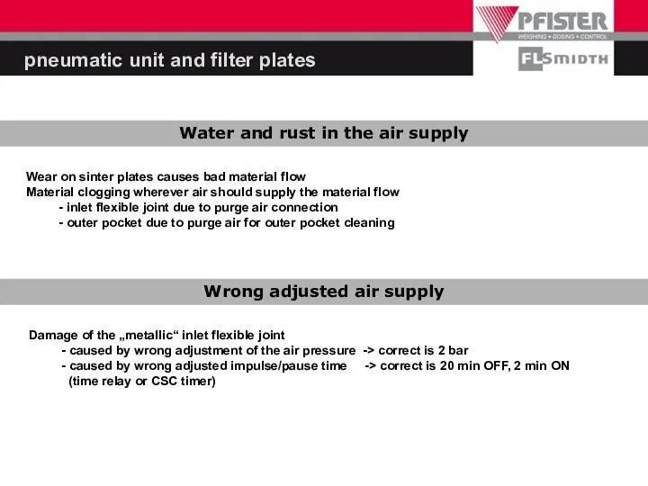 pneumatic unit and filter plates Water and rust in the