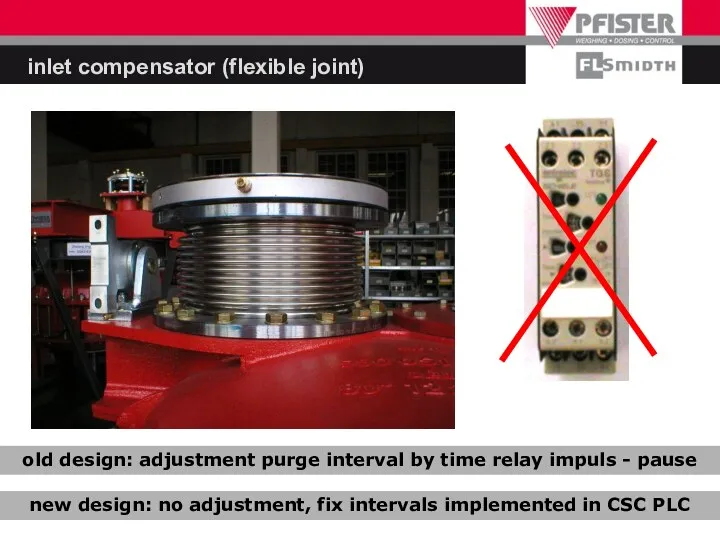 inlet compensator (flexible joint) old design: adjustment purge interval by