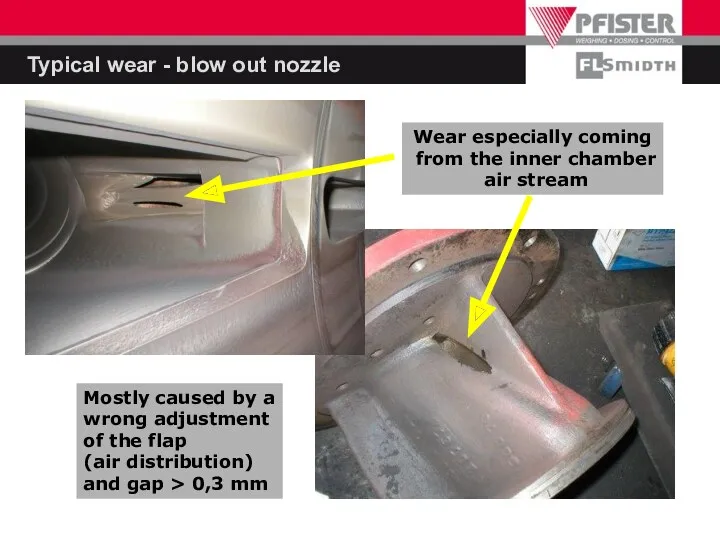 Typical wear - blow out nozzle Wear especially coming from