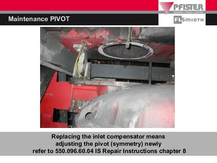 Maintenance PIVOT Replacing the inlet compensator means adjusting the pivot