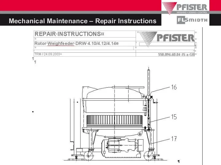 Mechanical Maintenance – Repair Instructions