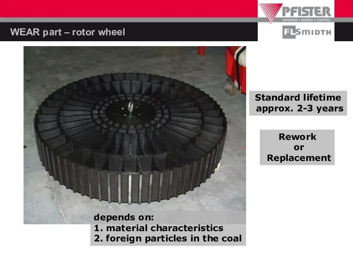 WEAR part – rotor wheel Standard lifetime approx. 2-3 years