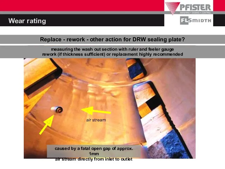 Wear rating air stream Replace - rework - other action
