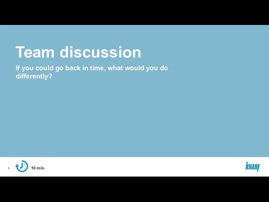 10 min. Team discussion If you could go back in time, what would you do differently?