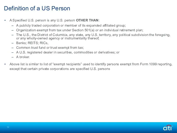 Definition of a US Person A Specified U.S. person is