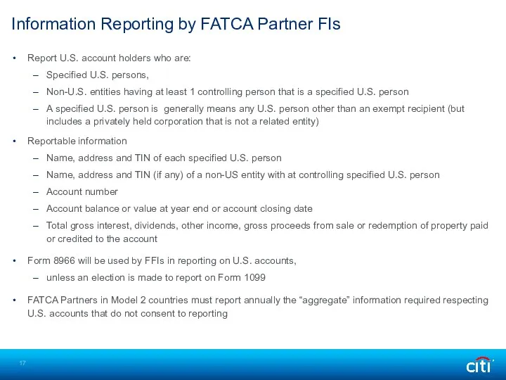 Information Reporting by FATCA Partner FIs Report U.S. account holders