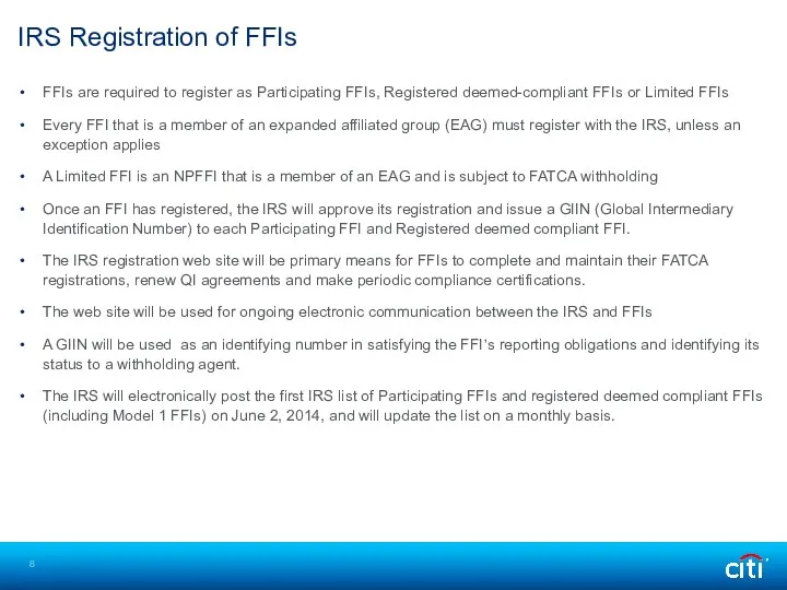 FFIs are required to register as Participating FFIs, Registered deemed-compliant