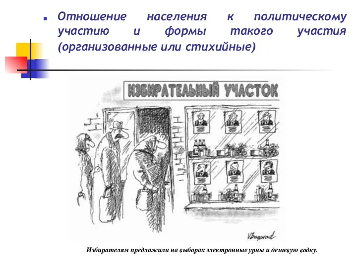 Отношение населения к политическому участию и формы такого участия (организованные или стихийные) Избирателям