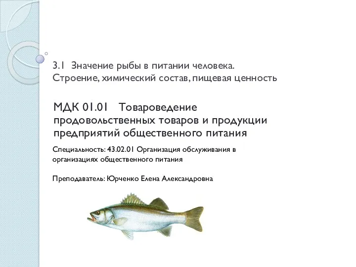 Значение рыбы в питании человека. Строение, химический состав, пищевая ценность