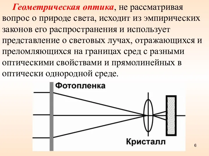 Геометрическая оптика, не рассматривая вопрос о природе света, исходит из