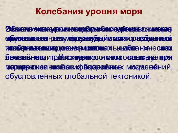 Колебания уровня моря Объем океанских вод может меняться из-за захвата